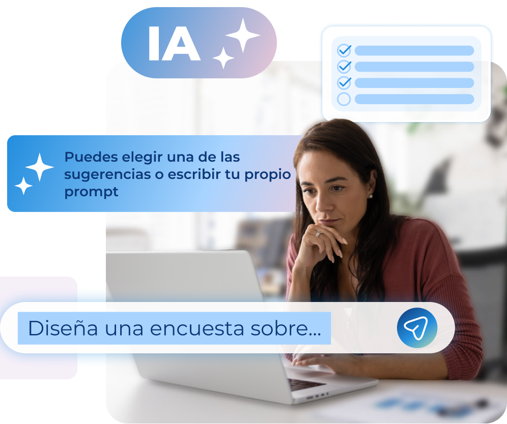 Persona ejecutiva trabajando en crear sus propias encuestas con inteligencia artificial de Pandapé