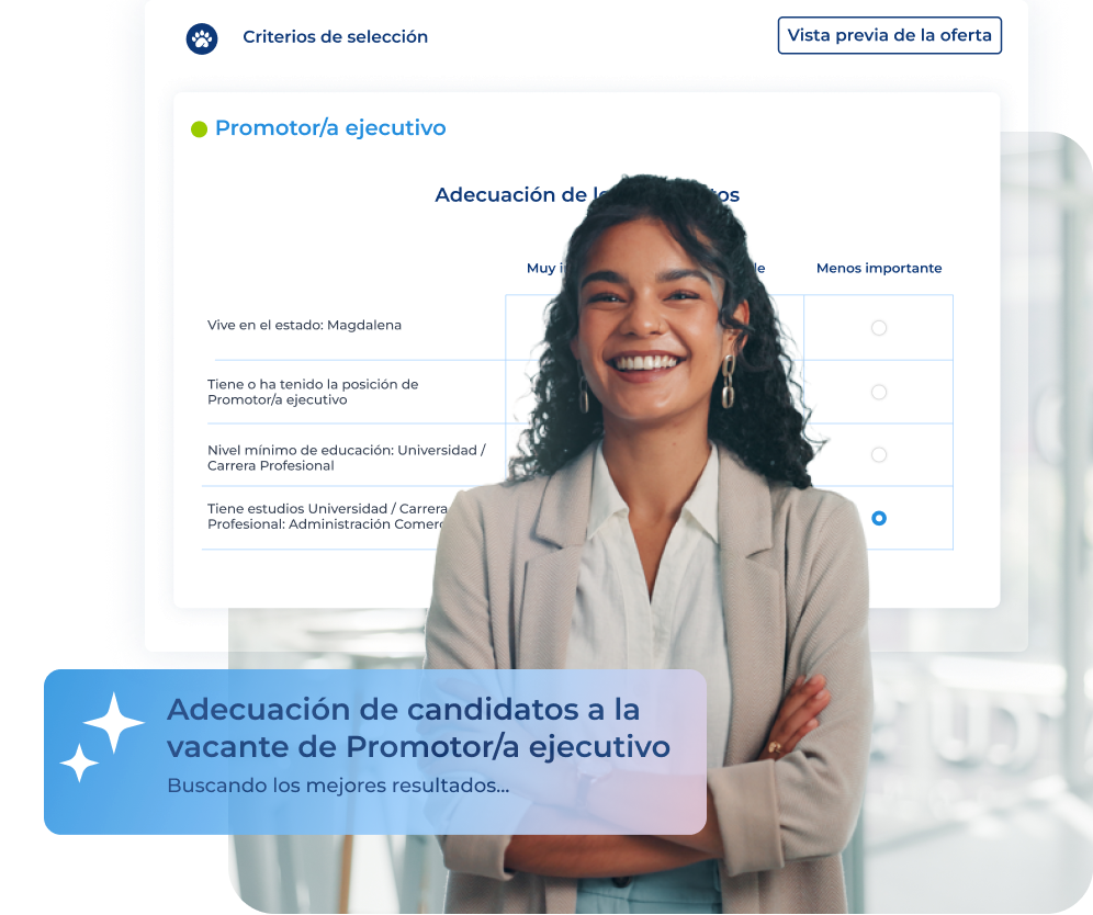 Mujer ejecutiva usando la IA de Genoma para decuar sus vacantes a los perfiles ideales