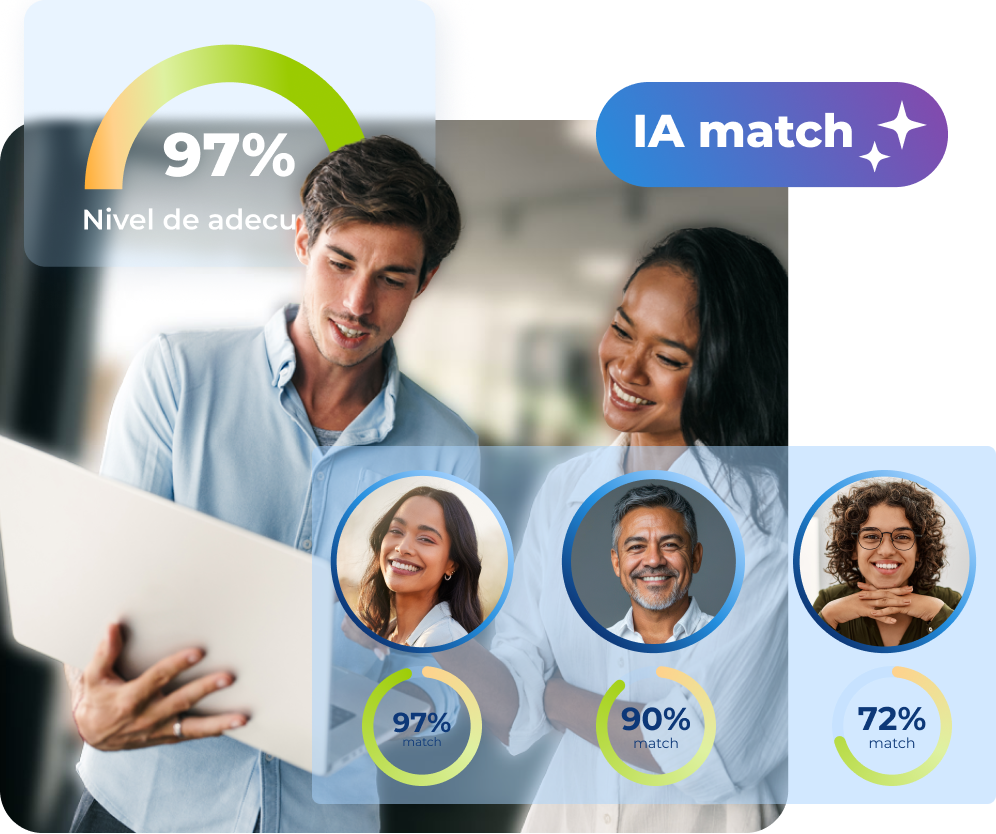 Par de personas seleccionando a los candidatos con mayor grado de adecuación con el IA match de Pandapé