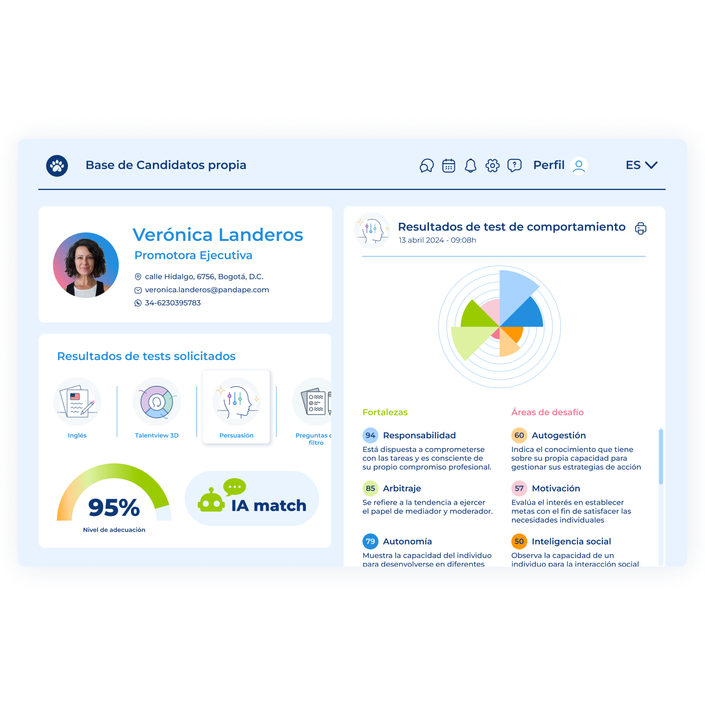 Uso de IA match de pandapé para aplicar test psicométricos a candidatos
