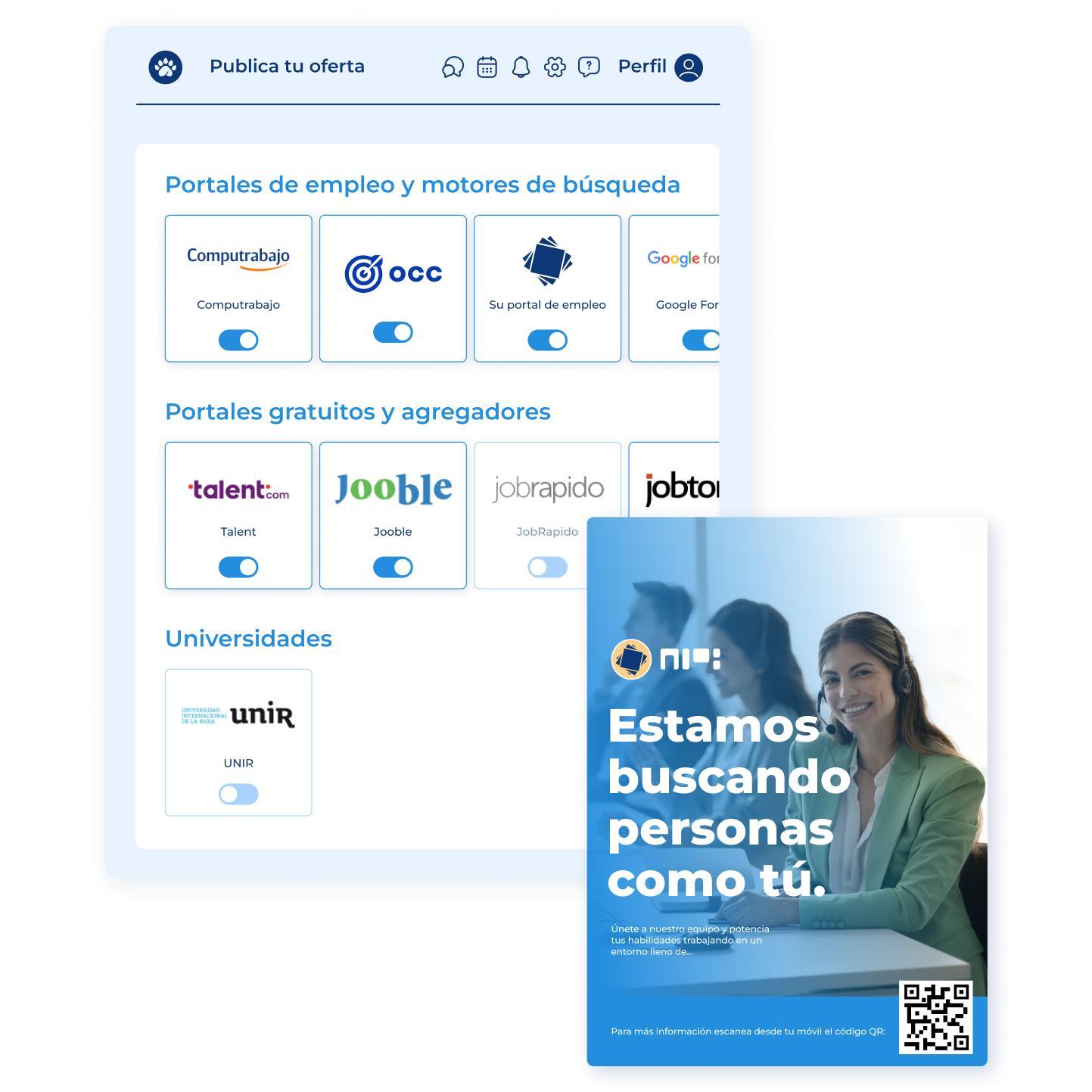 Empleo en bolsas de trabajo y QR