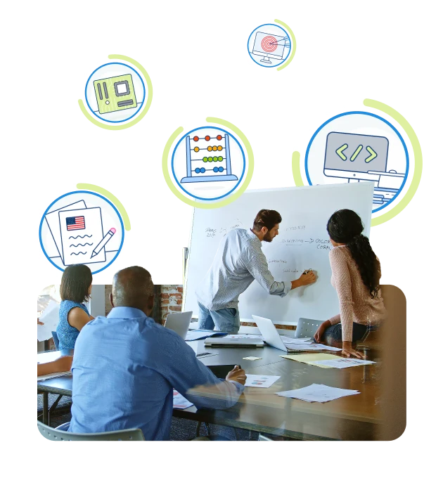 imagem mostra diversas pessoas analisando as provas de conhecimento atraves do software de recrutamento pandapé