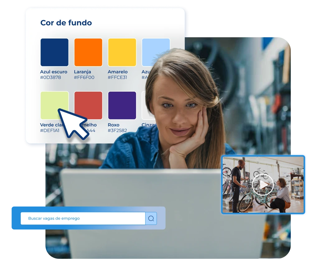 imagem mostra uma mulher acessando o software de recrutamento Pandapé e está na pagina de personalização de carreira