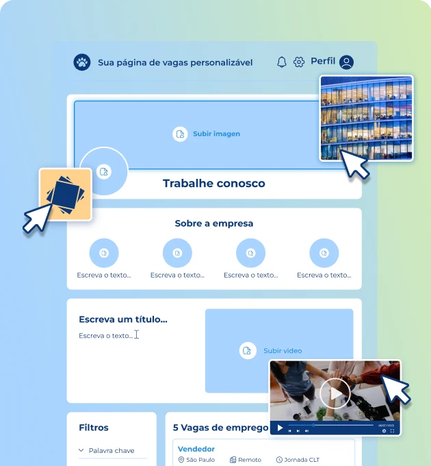 imagem mostra o software de recrutamento na aba de personalização de site