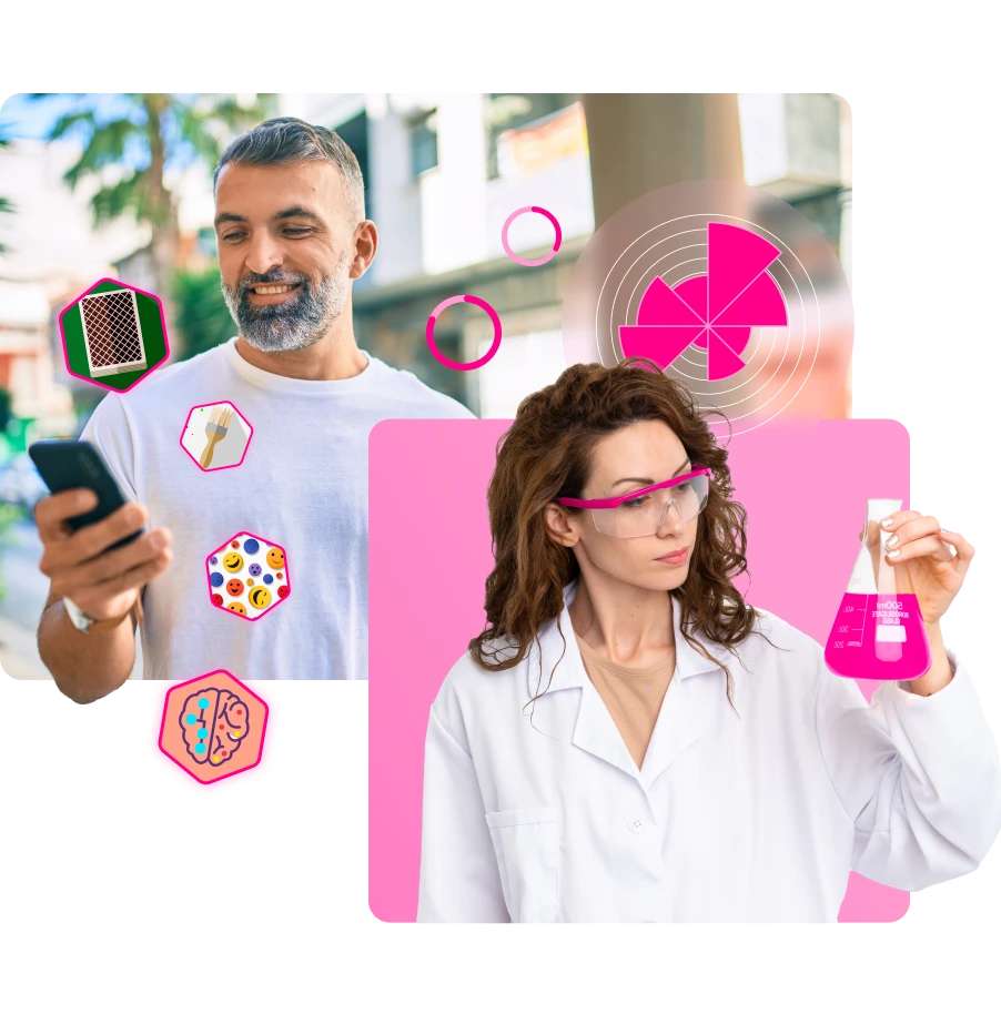 homem e mulher sorridentes acessando o software de recrutamento pandapé, onde é possivel prever o desempenho dos candidatos