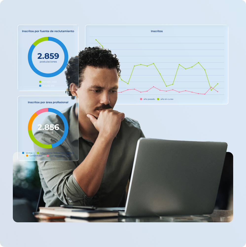 reclutador pensativo evaluando gráficas de datos