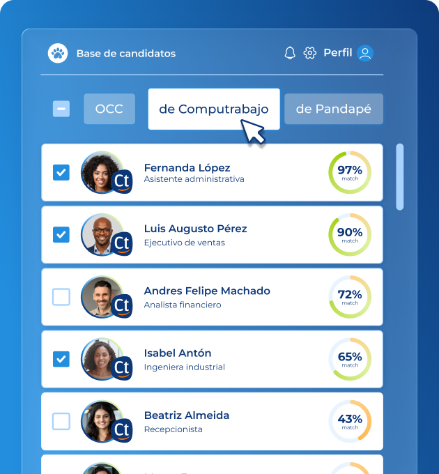 ventana emergente de base de candidatos de computrabajo y occ en pandapé