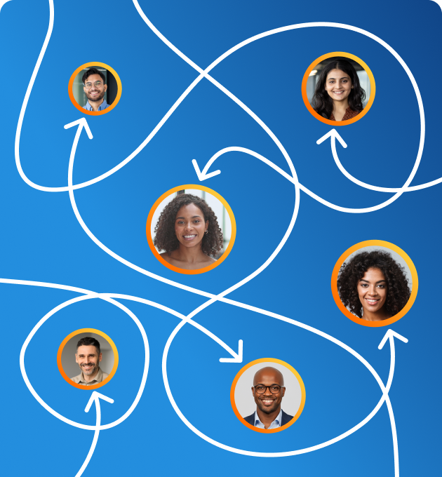 gráfico con flechas y fotografías de candidatos