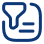 icono azul sin relleno de un embudo y un documento